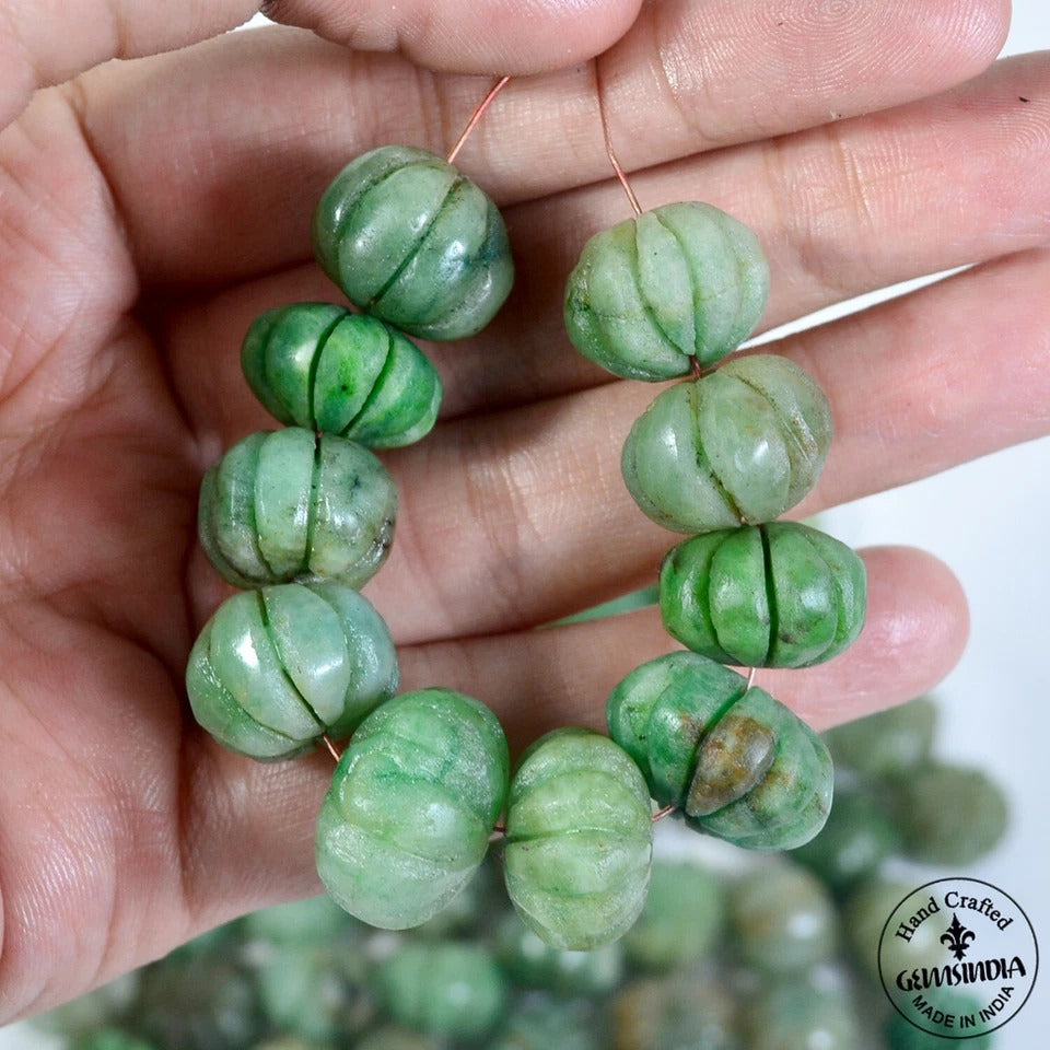 Emerald Beaded Strand, Round Carved, Color Enhanced — 12mm to 19mm, 1000 Ct, Brazil