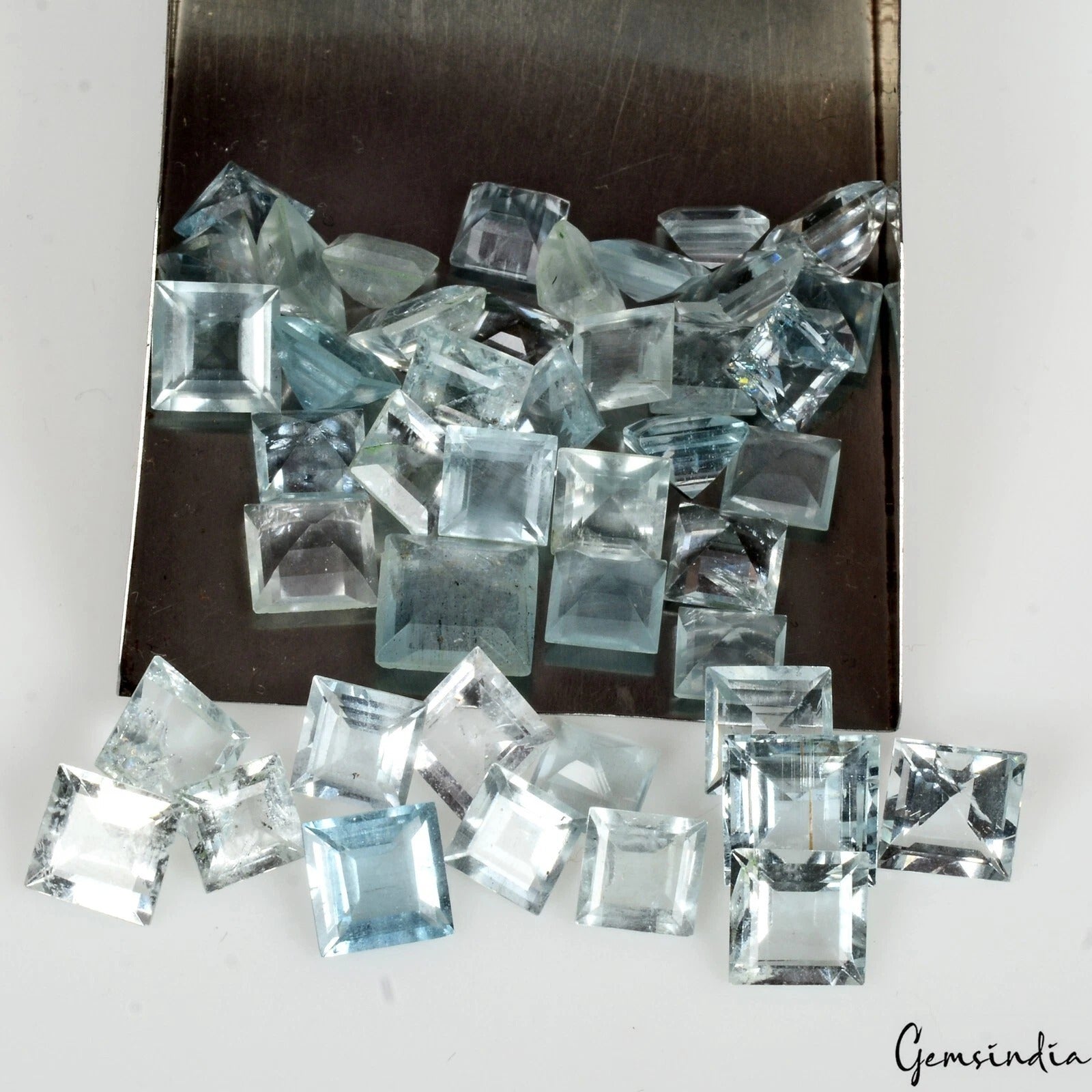 49.10 Cts Natural Santa Maria Blue Aquamarine Square Cut Loose Gemstones 5-8 mm