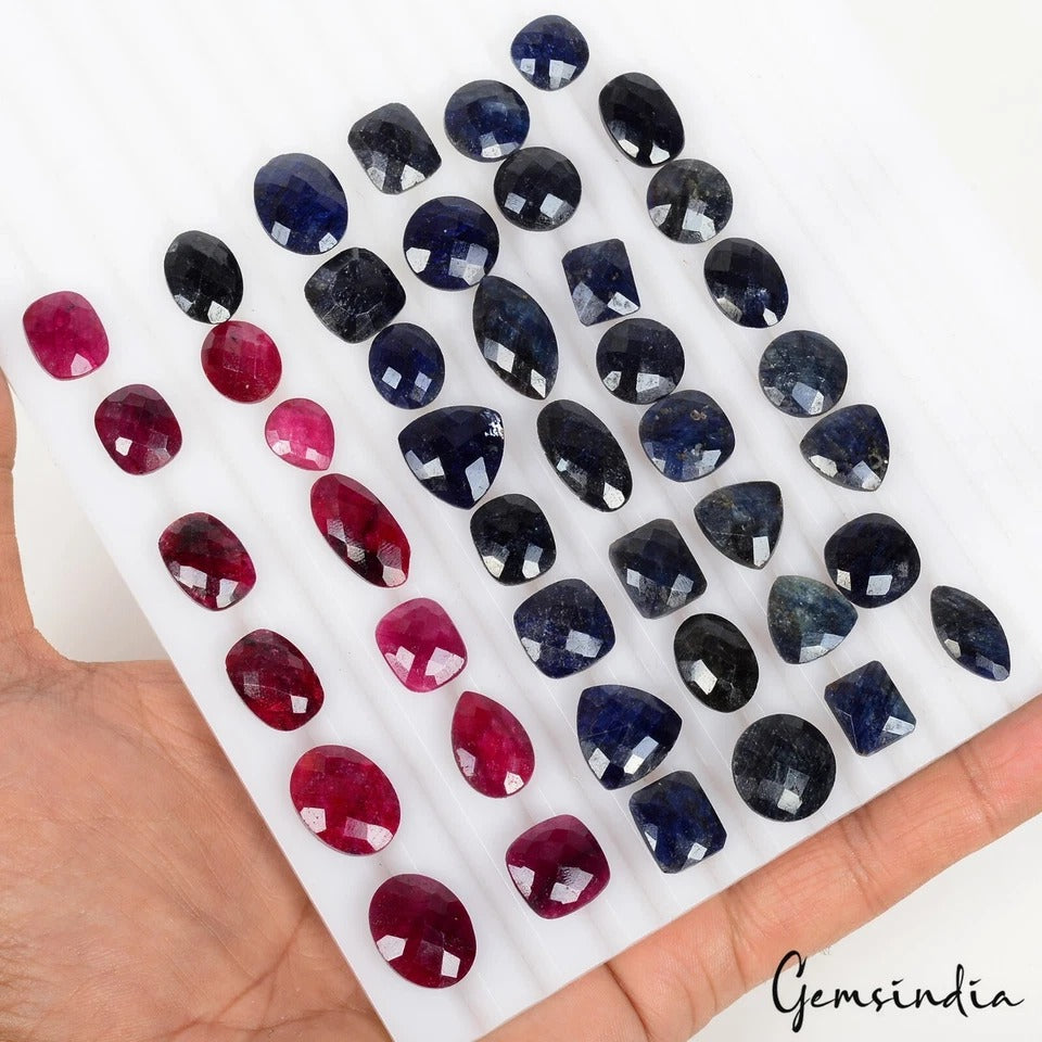 300 Ct Natural Ruby Sapphire Mix Checker Cut 10-17mm Loose Gemstones For Jewelry