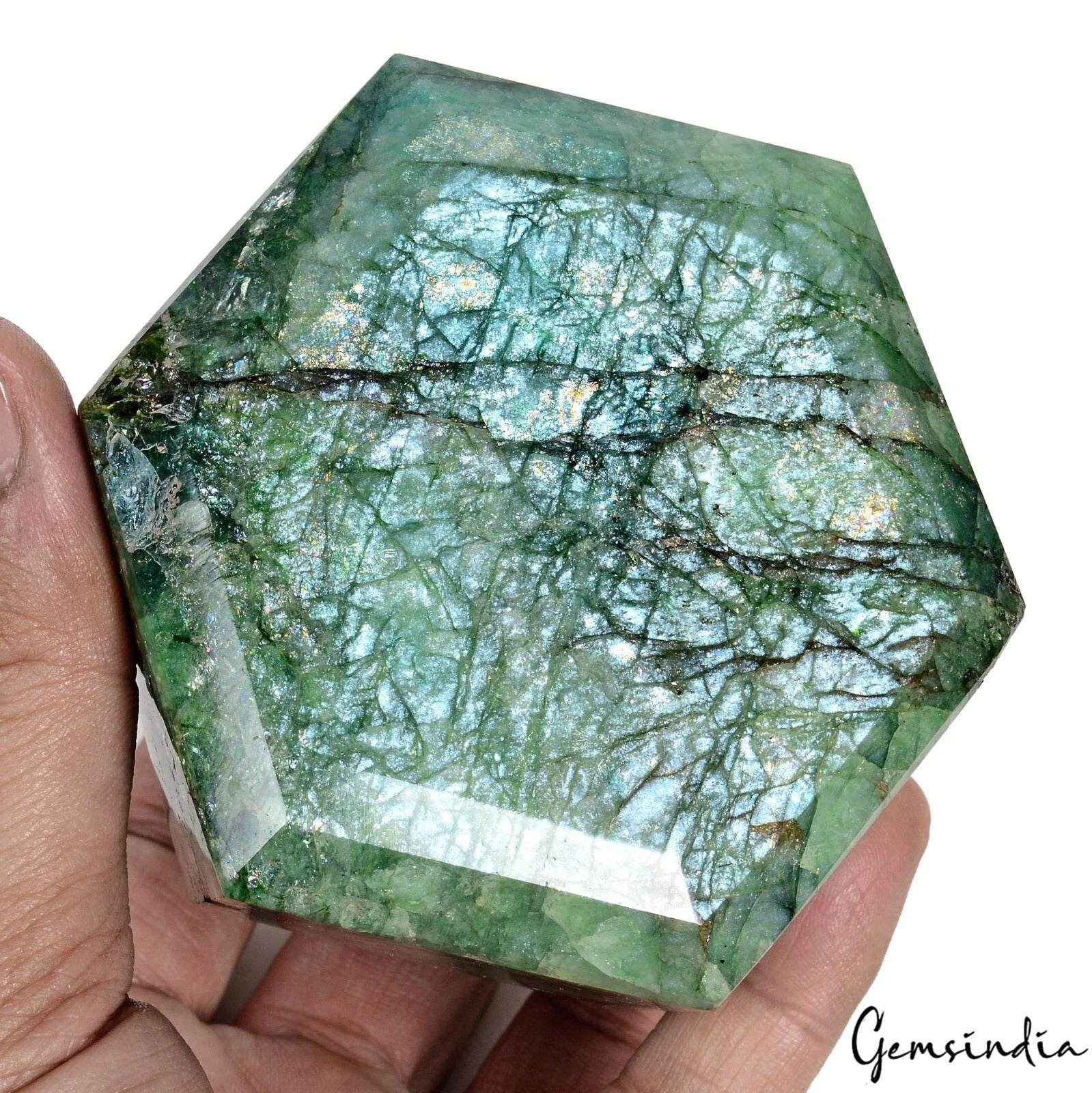 Brazilian Emerald Loose Gemstone, Color Enhanced, Green — 3.5x3.2x3.8 Inch, 4400 Ct (0.88 Kg), Brazil