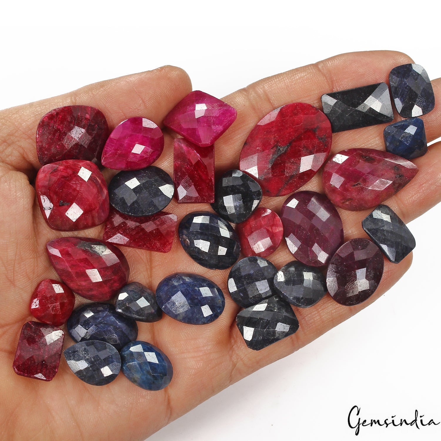 500 Cts/29 Pcs Natural Red Ruby Blue Sapphire Mix Checker Cut Gems For Jewelry