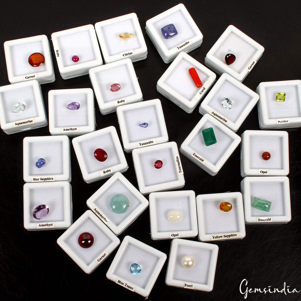 25Pcs Estate Genuine Precious Loose Mix Cut Multi Gemstones Collection w/ Boxes
