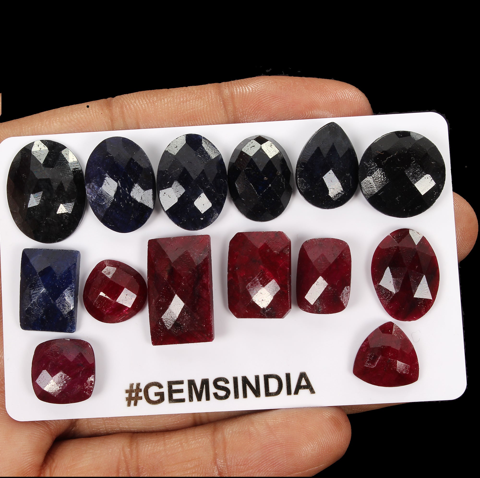 Certified 157.20 Cts/14 Pcs Natural Red Ruby Blue Sapphire Mix Checker Cut Gems