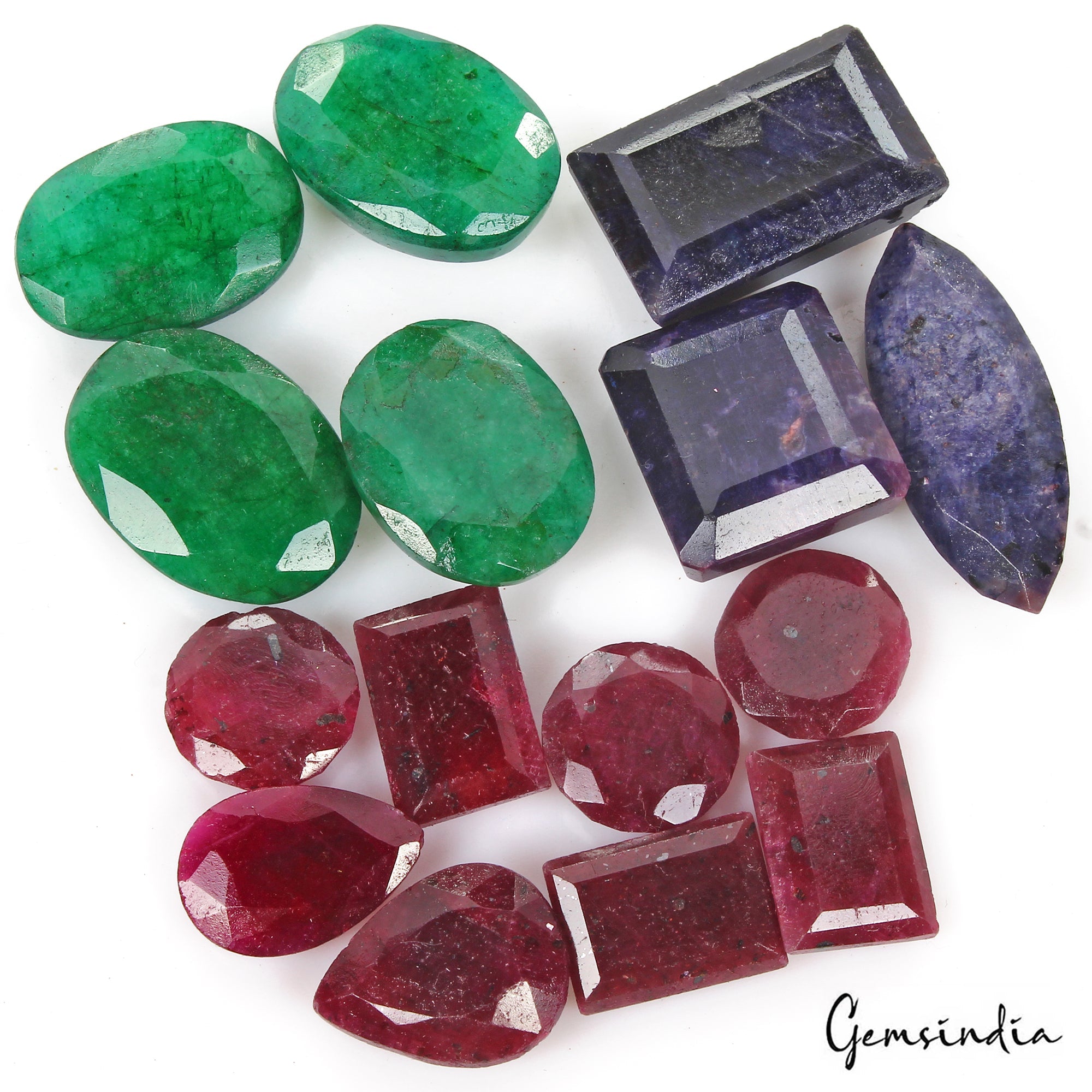570 Ct/15 Pcs Natural Multi Color Emerald Ruby Sapphire Mixed Cut Loose Gem Lot