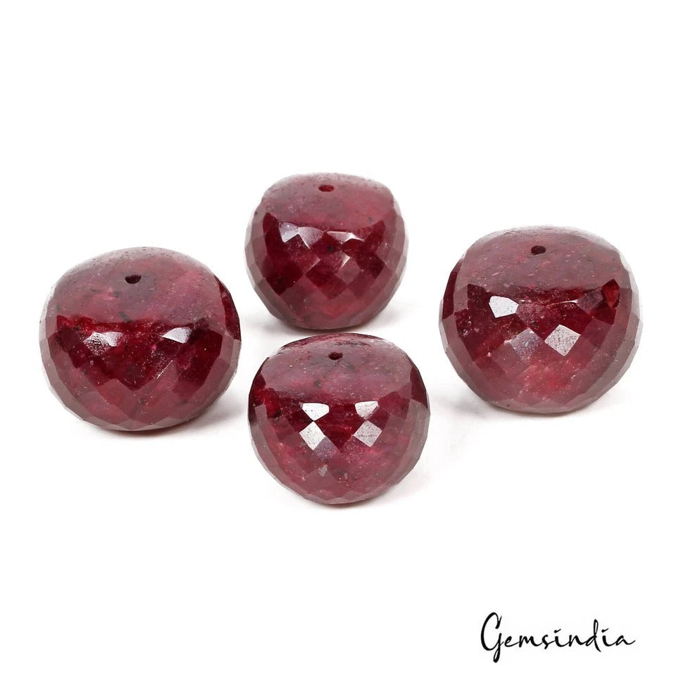 820 Ct Natural Earth Mined Red Ruby Round Checker Cut Drilled Beads Gems 4 Pcs
