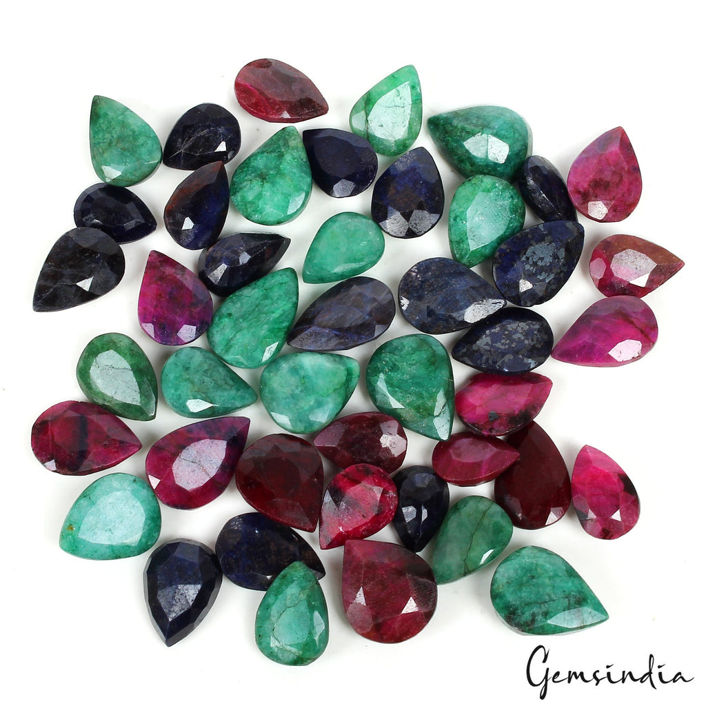 470 Ct Natural Multi Emerald Ruby Sapphire Pear Faceted Loose Gemstones 13-19mm