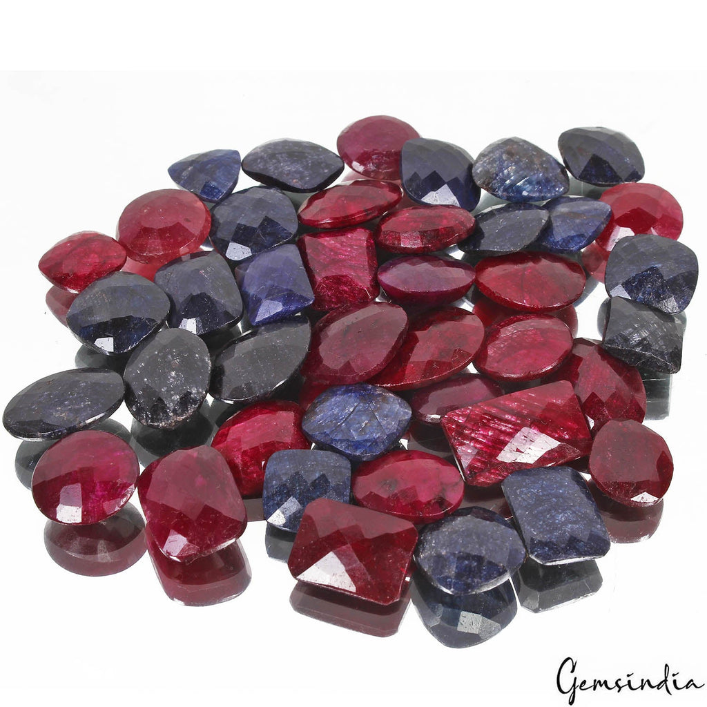 470 Cts/41 Pcs Natural Red Ruby Blue Sapphire Mixed Checker Cut Gems For Jewelry