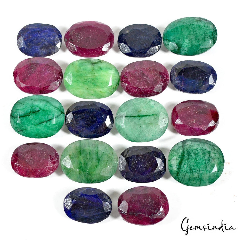 Emerald Lot, Loose Gemstone, Color Enhanced — 18 Pieces, 17mm to 20mm, 350 Ct, Brazil
