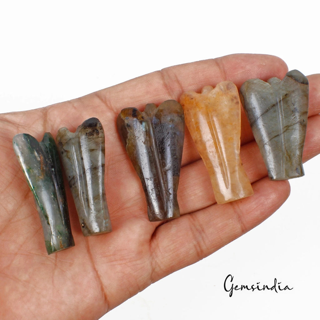 Labradorite Angel Figurine, Multi Color — 40mm to 45mm, 327.20 Ct, Madagascar