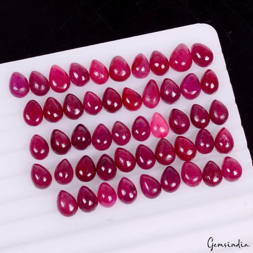 Certified 50 Pcs Natural Pink Red Ruby Pear Cab 6mm-7mm Loose Jewelry Gemstones
