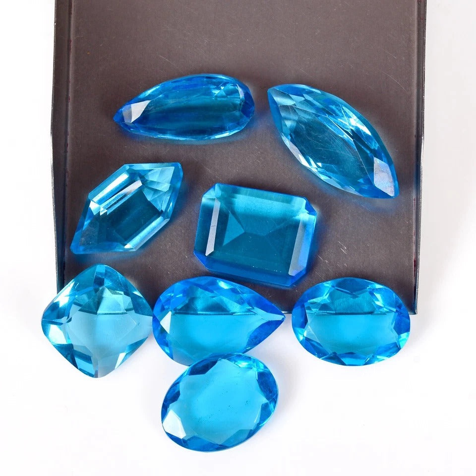 176.30Ct/8 Pcs Lab Created Eye Clean Blue Hydro Topaz Wholesale Loose Gemstones