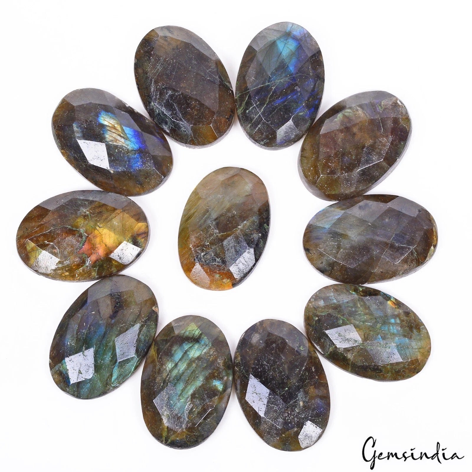 350 Ct/11 Pcs Natural Untreated Multi Shine Labradorite Oval Calibrated Gems Lot