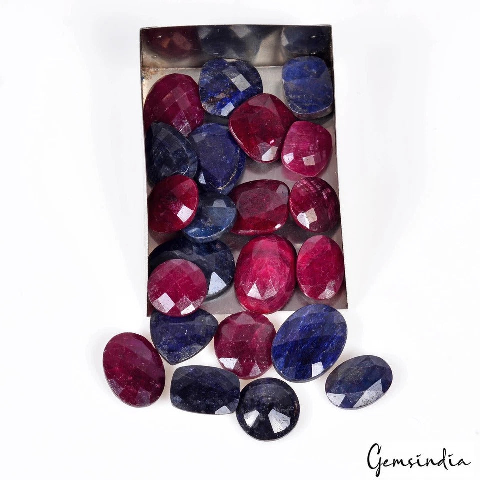 Certified 220 Ct/22Pcs Natural Red Ruby Blue Sapphire Mix Checker Cut Loose Gems