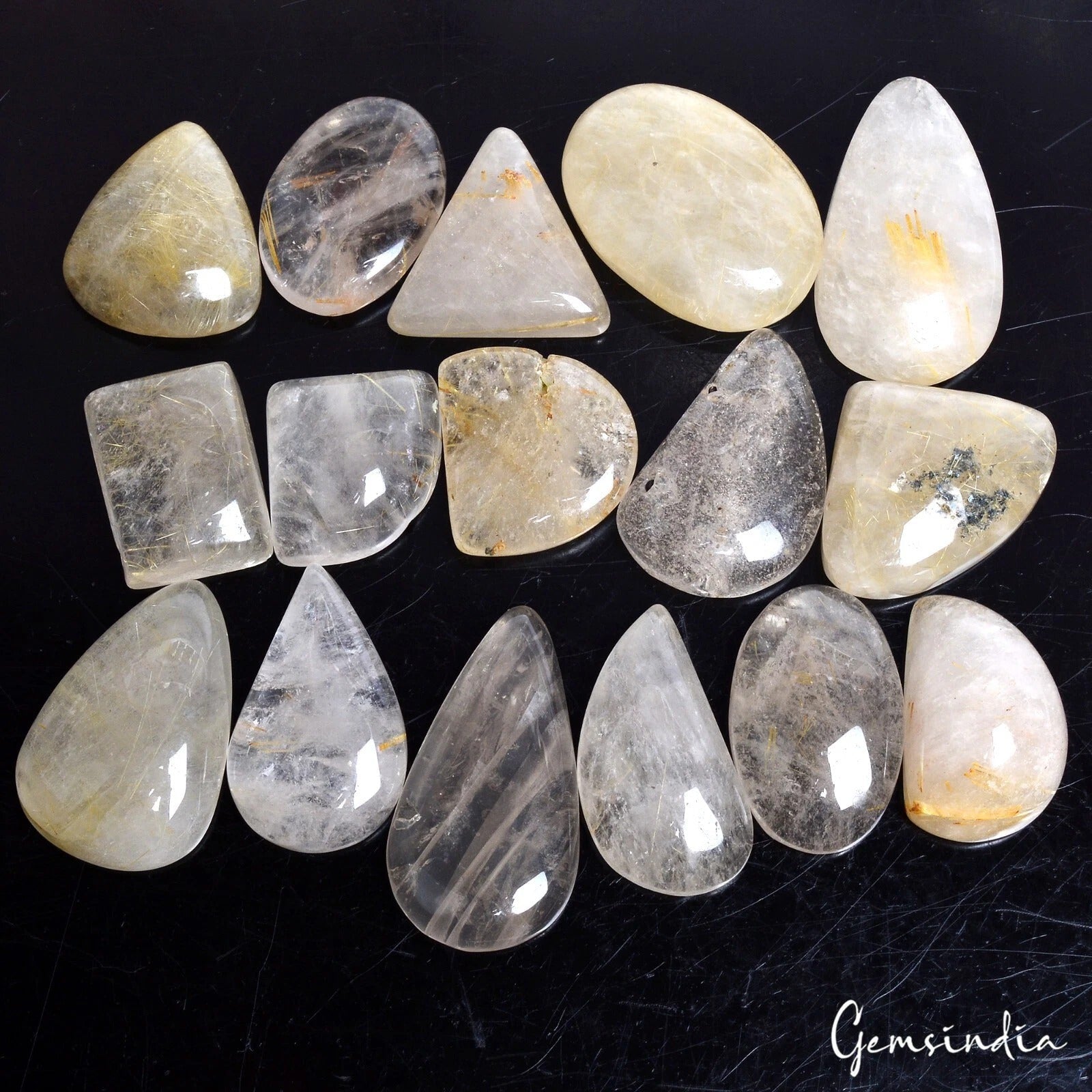 400 Ct Natural Golden Wire Rutile Quartz Mix Cabochon Untreated Gemstones~
