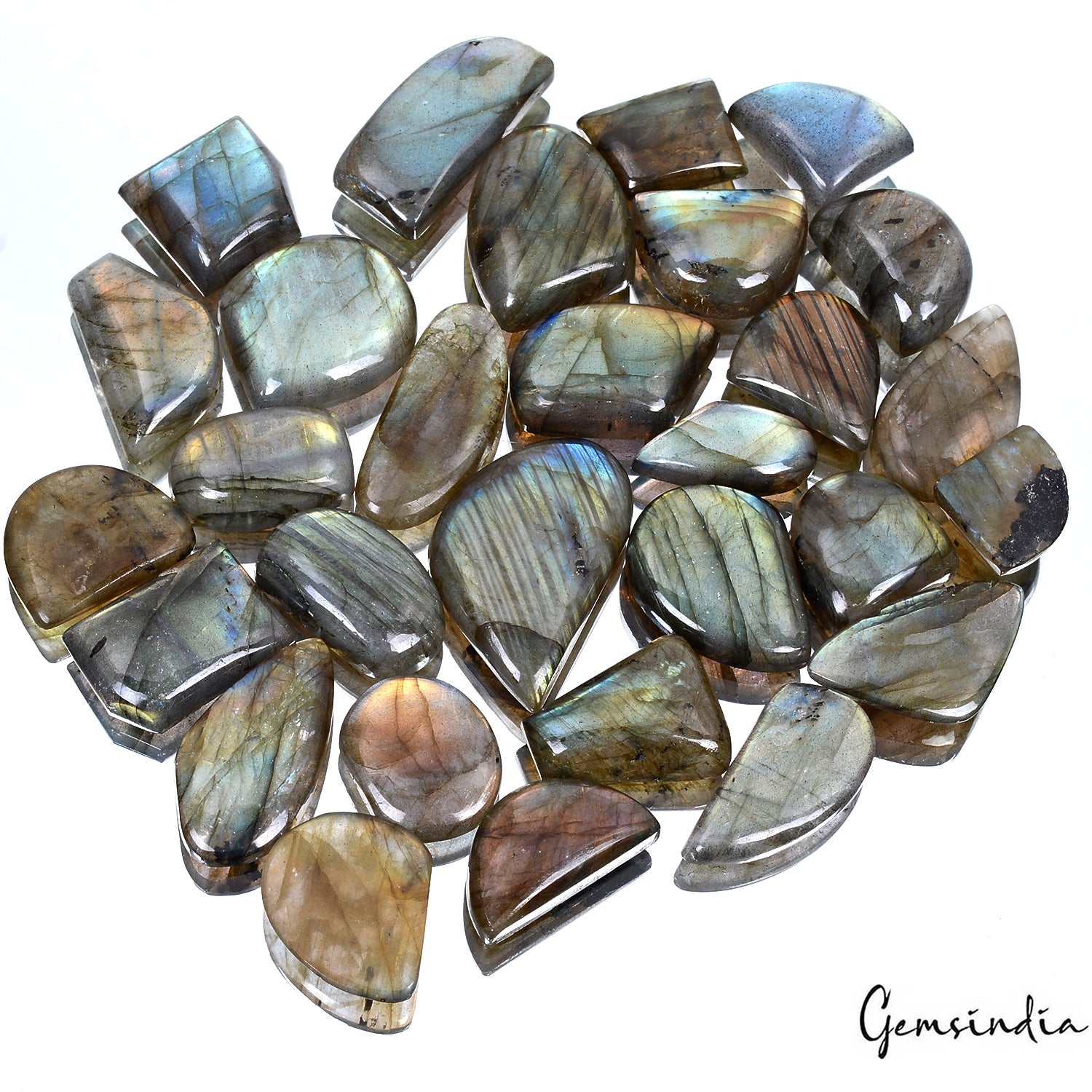 580 Cts/29 Pcs Natural Untreated Multi Shine Labradorite Mix Cab Loose Gems Lot