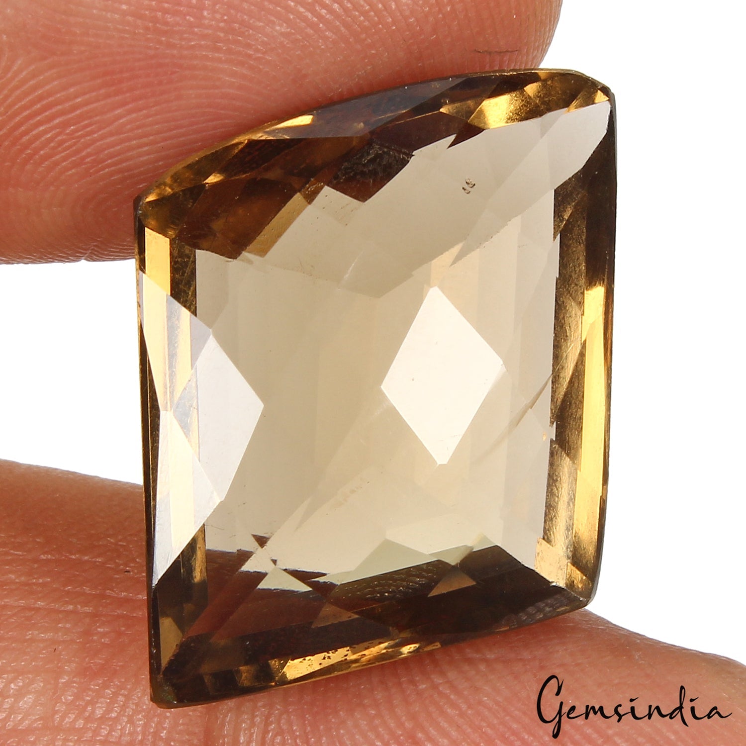 Natural 31.30 Ct Brazilian Honey Gold Citrine Fancy Checker Cut Loose Gemstone
