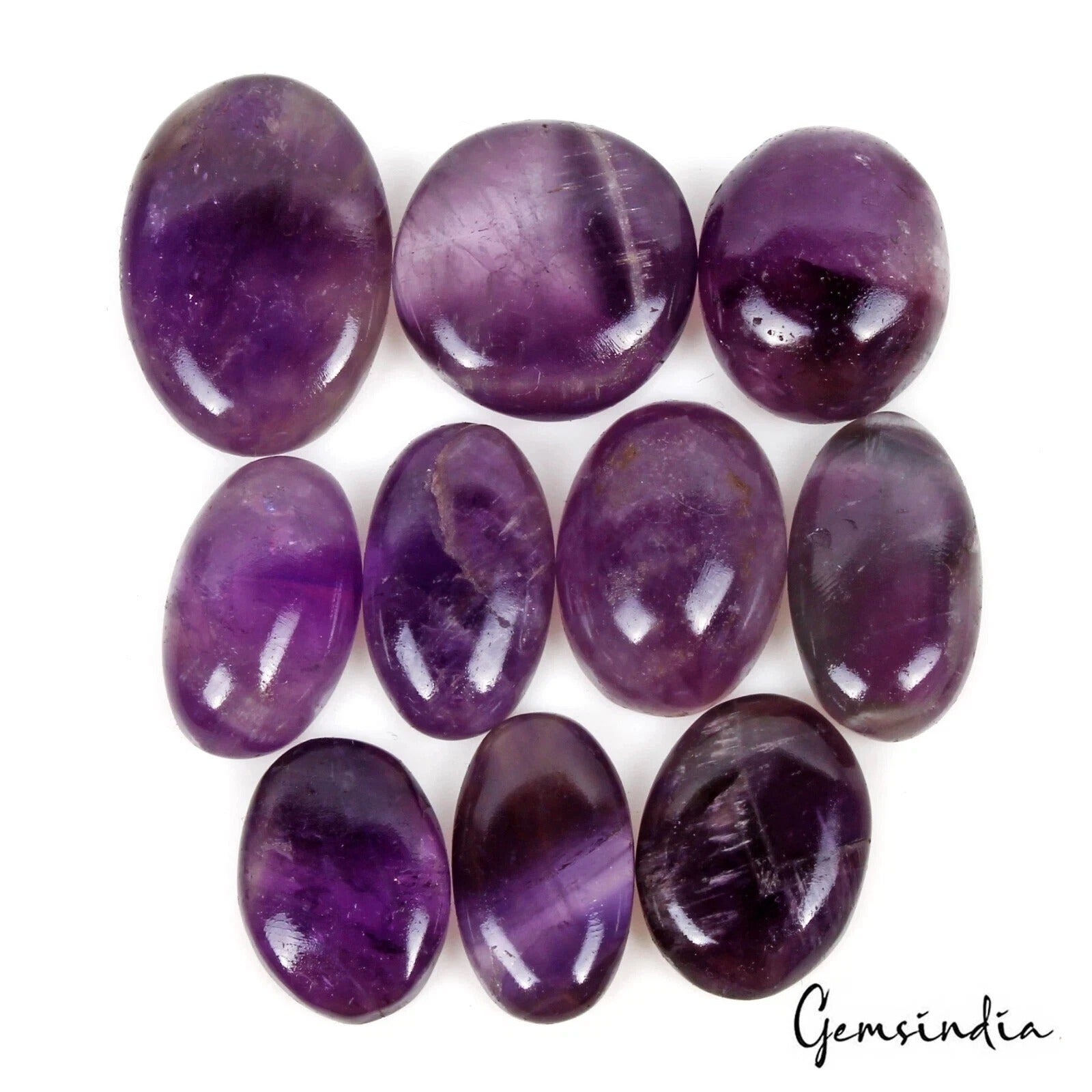 Amethyst Lot, Cabochon, Untreated, Purple — 10 Pieces, 20mm to 28mm, 216.70 Ct