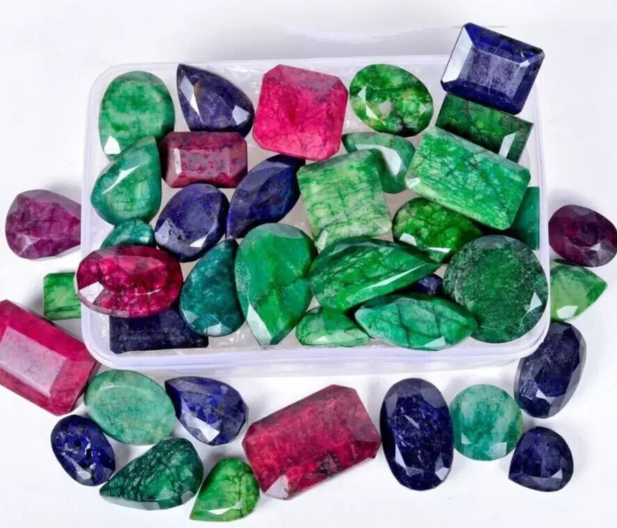 2 Kg Natural Emerald Ruby Sapphire Mix Cut Earth Mined Gemstones~ Wholesale Deal
