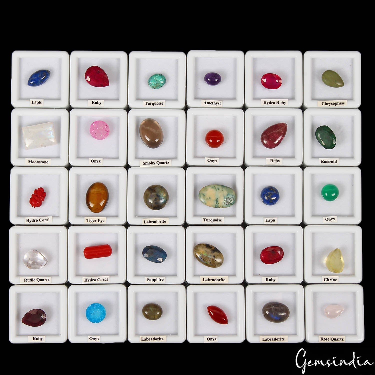 30Pcs Estate Genuine Semi Precious Loose Multi Color Gems Collection+Wooden Box