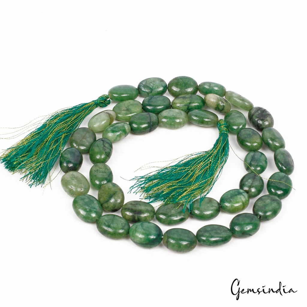 260.00 Ct Natural Green Brazilian Emerald Oval Center Drilled Beaded Stand 20"