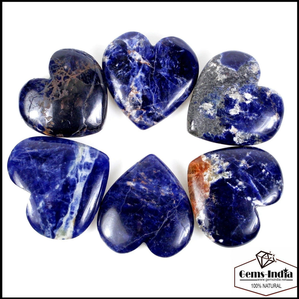 370 Ct/6Pcs Natural Untreated Blue Sodalite Heart Shape Cab Gems Lot For Pendant