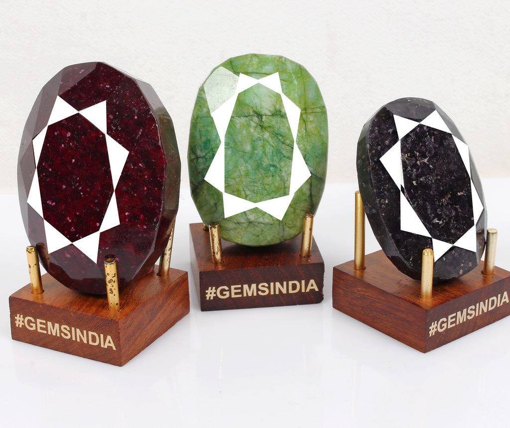 2050 Ct Natural Ruby Emerald Sapphire Oval Earth Mined Huge Loose Gems w/ Stand