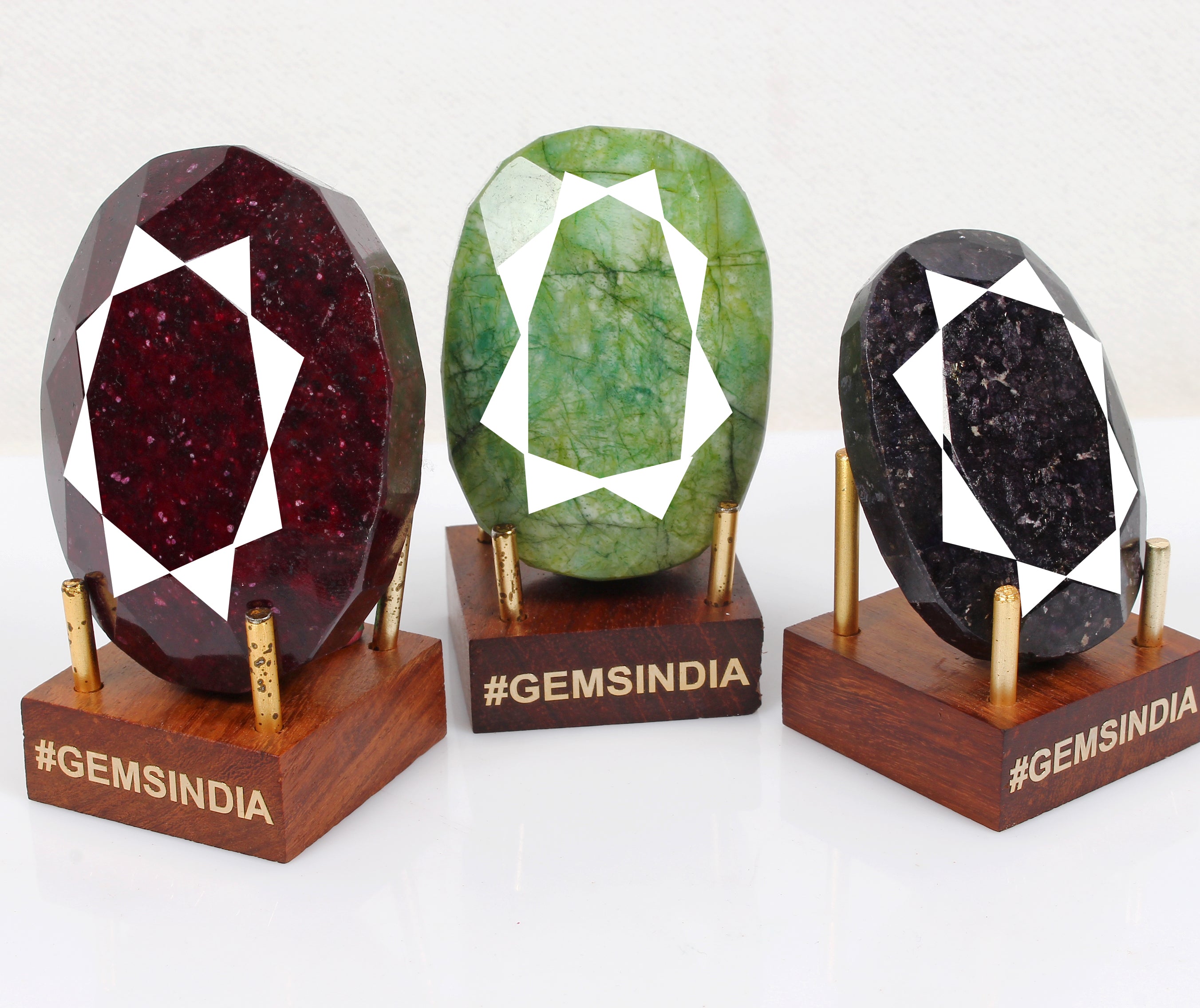 2050 Ct Natural Ruby Emerald Sapphire Oval Earth Mined Huge Loose Gems w/ Stand