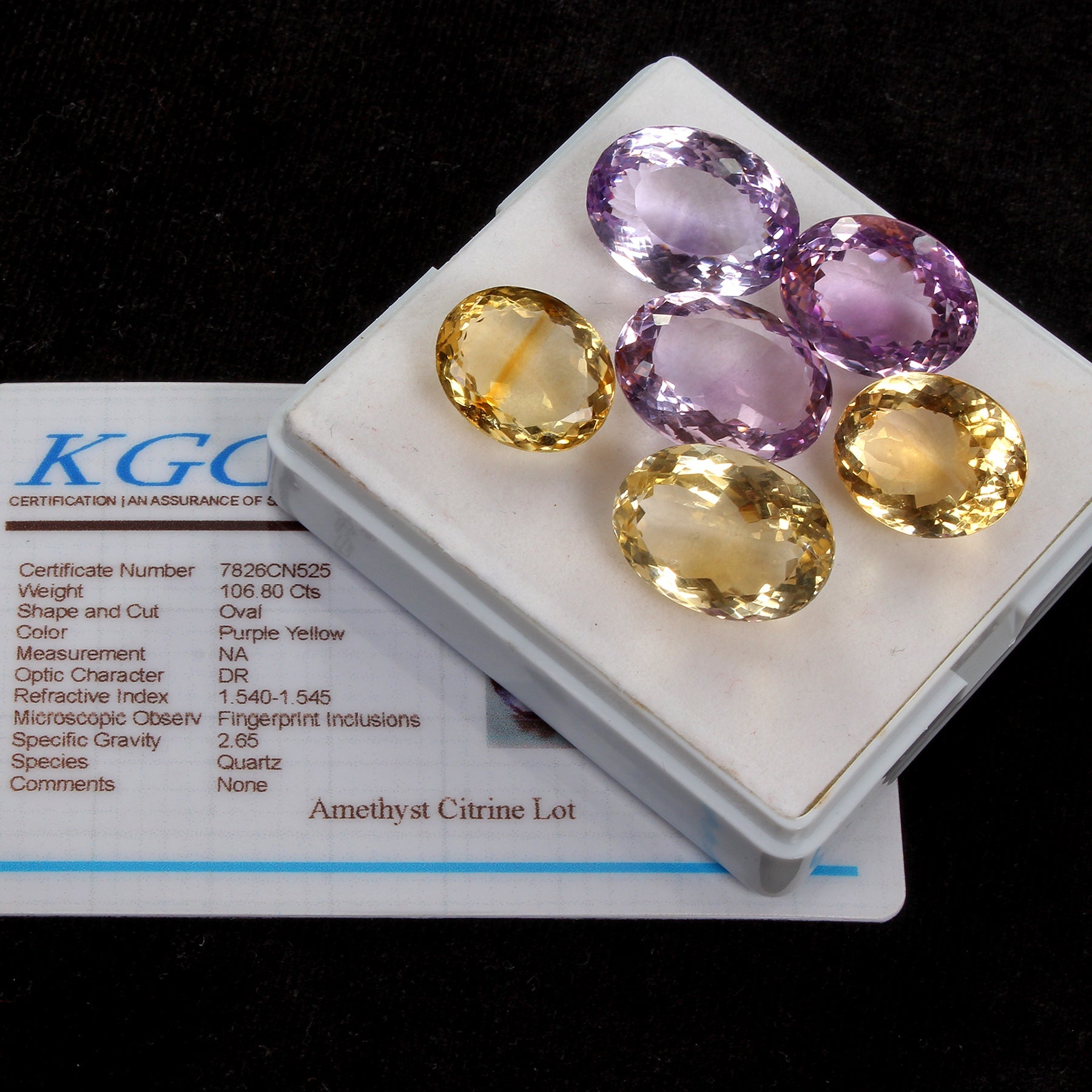 AAA 106.80 Ct/6 Pc Natural Citrine Amethyst VVS Oval Cut Certified Gemstones Lot