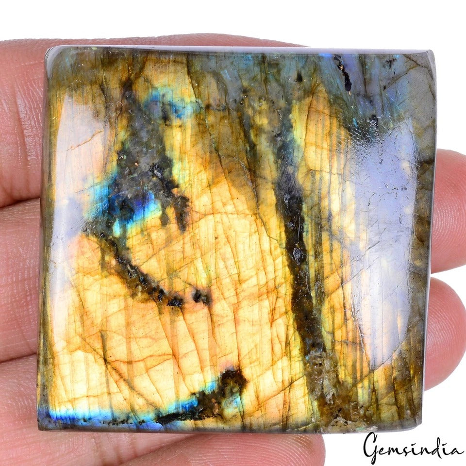 Labradorite Stone Natural Spectrolite Square Cabochon Certified Gemstone~375 Ct