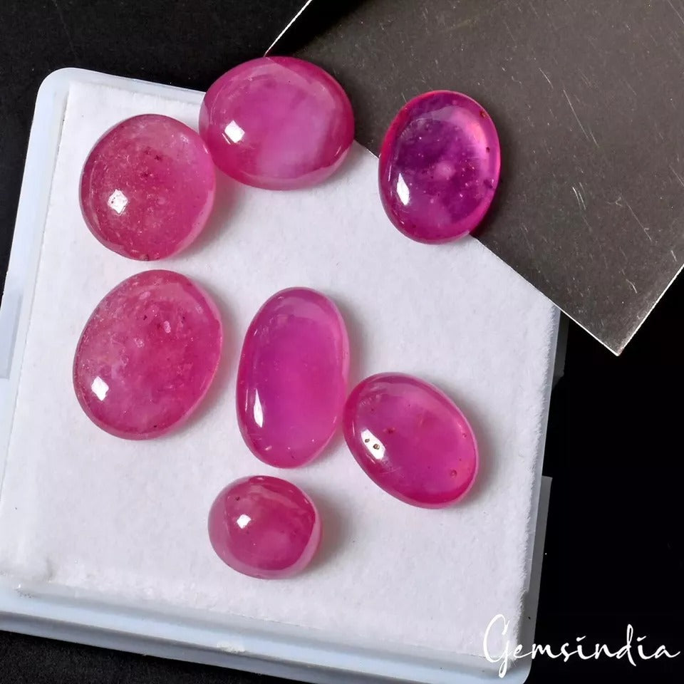 7Pc Genuine Pink Ruby Mozambique Oval Cabochon Collectors' Edition Gemstone~58Ct