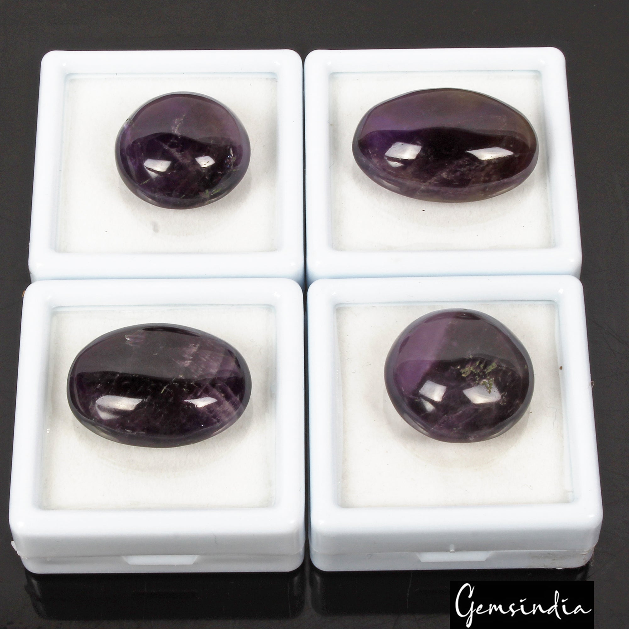 Certified 155.70 Cts/4 Pcs Natural Untreated Dark Purple Amethyst Mixed Cab Gems
