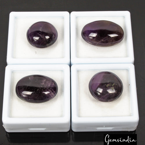 Amethyst Lot, Cabochon, Mix Cabochon, Untreated — 4 Pieces, 21mm to 29mm, 155.70 Ct, Madagascar