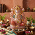 3.6 Kilo/9" Natural Untreated Pink Rose Quartz Gems Carved Ganesha Gold Painted