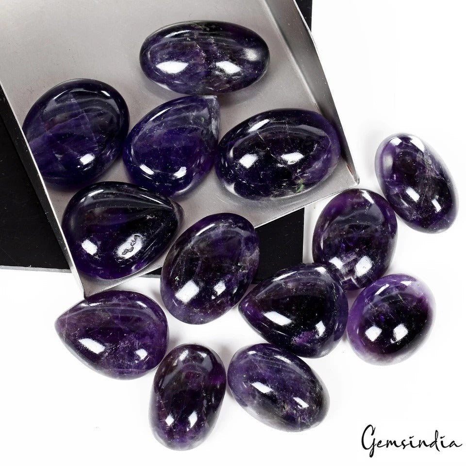 570 Cts Natural Rich Purple Amethyst Mix Cabochon Loose 24-52mm Gemstones~13 Pcs