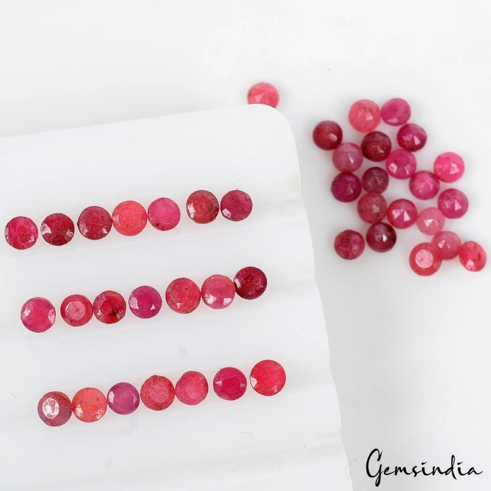 12.30 Cts/42 Pcs Natural Red Ruby Round Faceted Cut Loose Gems Lot For Jewelry