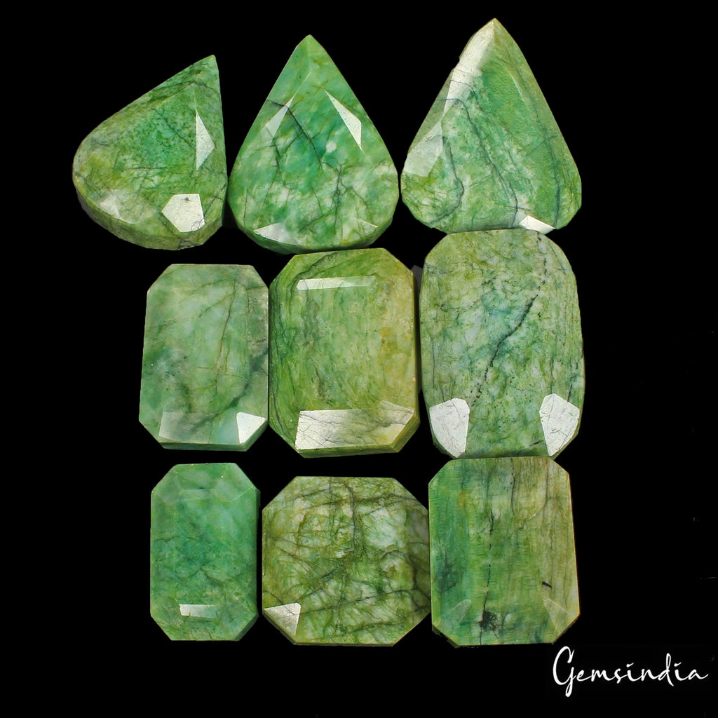5000 Cts / 9 Pieces Natural Brazilian Green Emerald Mix Cut Loose Gemstone Lot