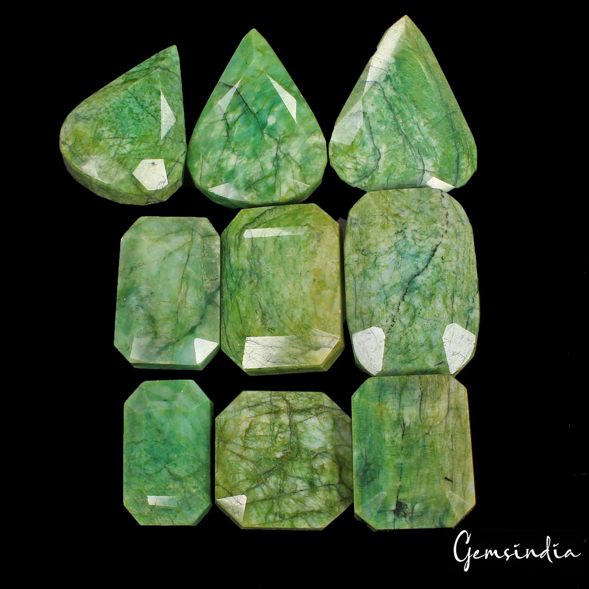 5000 Cts / 9 Pieces Natural Brazilian Green Emerald Mix Cut Loose Gemstone Lot