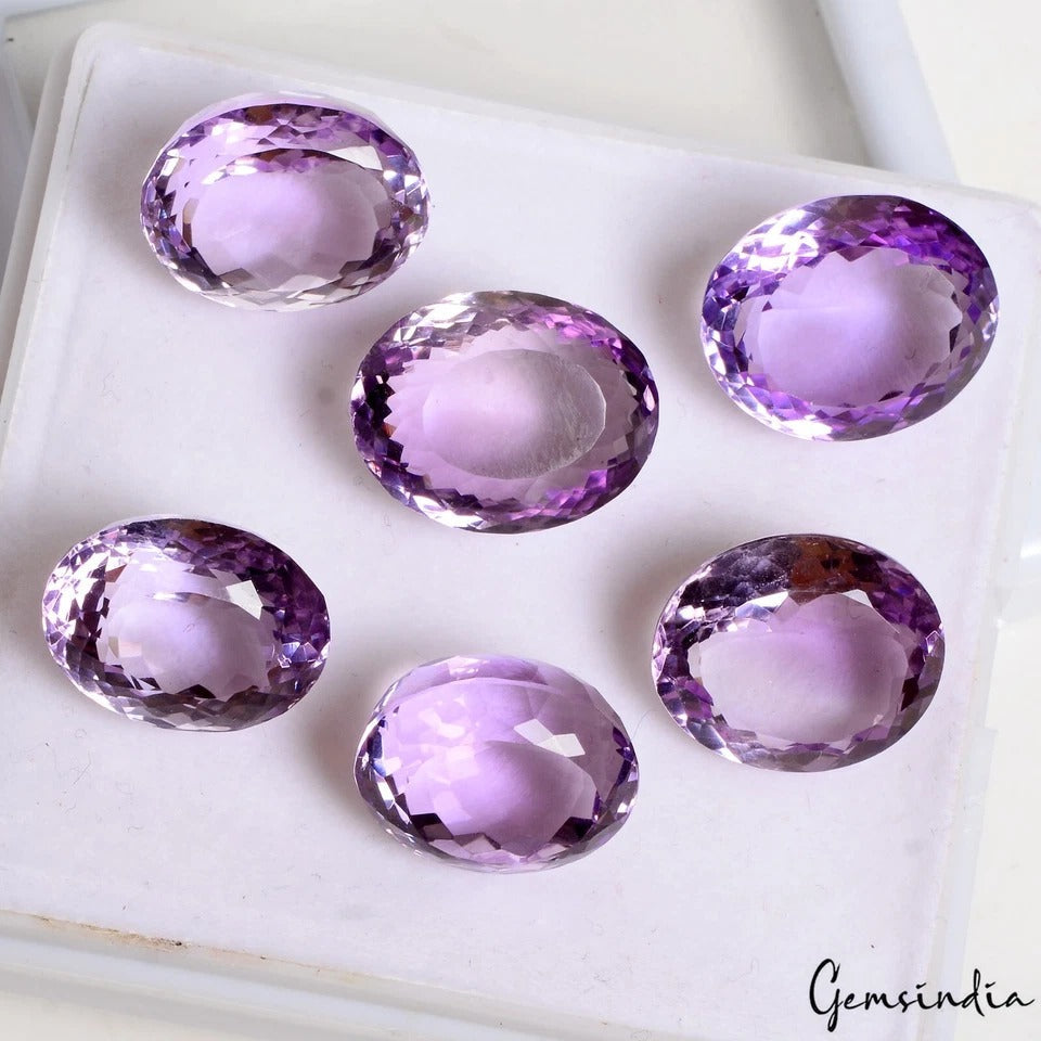 91.40 Ct/16-18mm Natural Purple Amethyst Oval Cut Loose Sparkling Gemstones Lot
