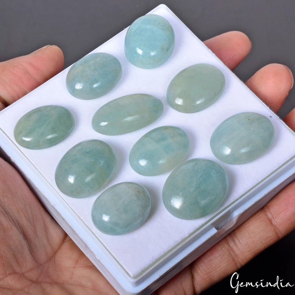 300 Cts/10 Pcs Natural Untreated Blue Beryl Aquamarine Oval Cab Gems For Jewelry