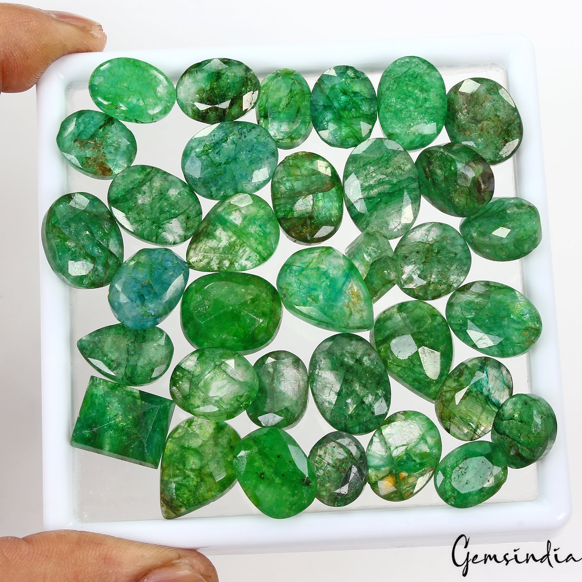 400 Ct Natural Blue Green Emerald Mix Faceted Cut Gems Lot 34 Pcs For Jewelry