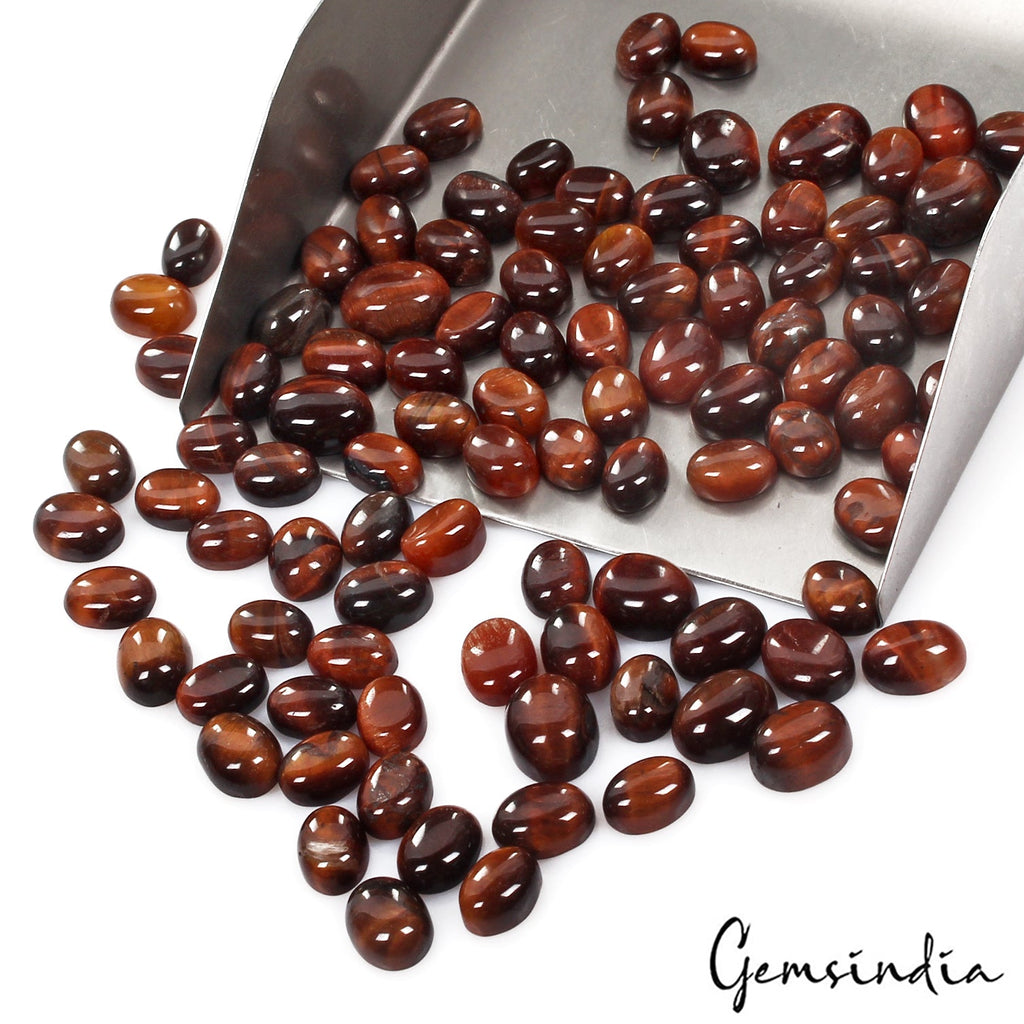 170 Ct/100 Pc Natural Untreated Red Tiger Eye Oval Cab Loose Gem Lot For Jewelry