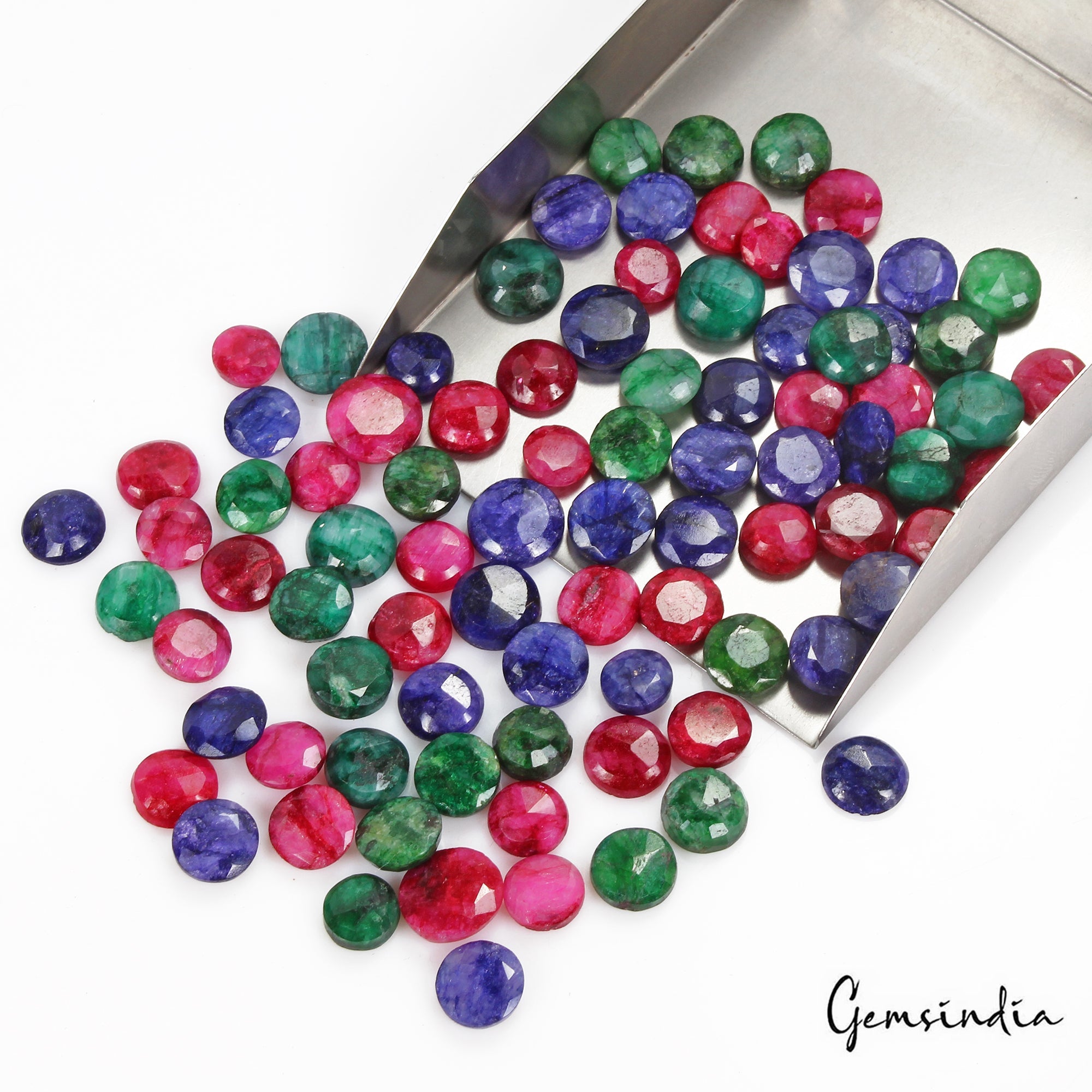 500 Cts/87 Pcs Natural Red & Blue Beryl Green Emerald Round Cut Loose Gems Lot