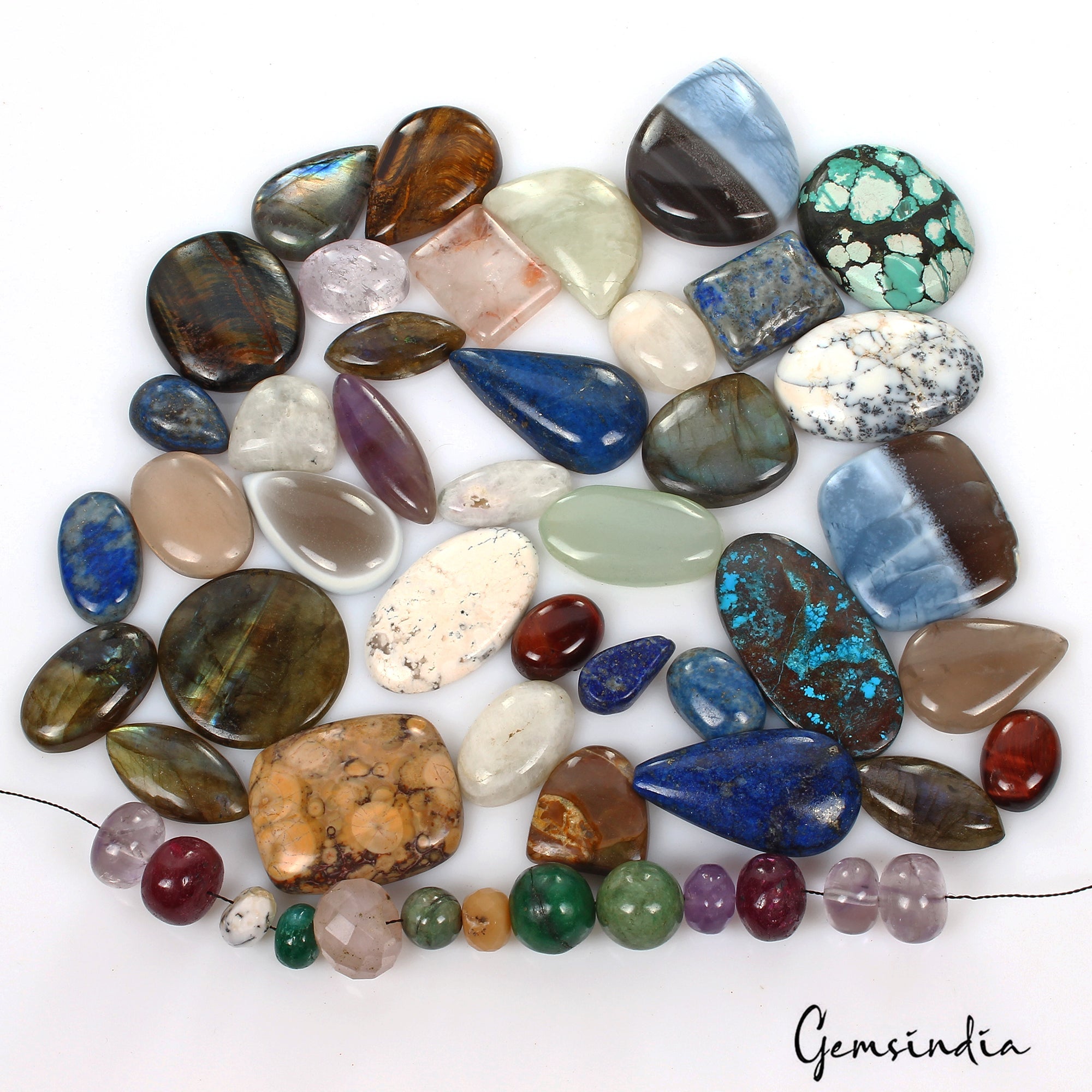 Natural Multi Gems Labradorite, Rose Quartz, Rutile, Blue Opal, Moonstone, Onyx,
