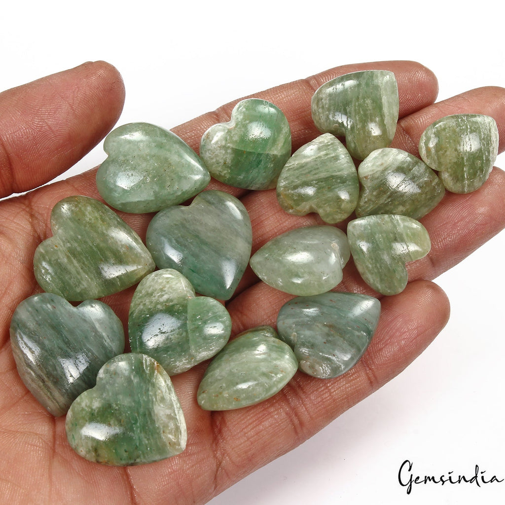 500 Cts/15 Pcs Natural Untreated Green Aventurine Heart Cab Loose Wholesale Gems