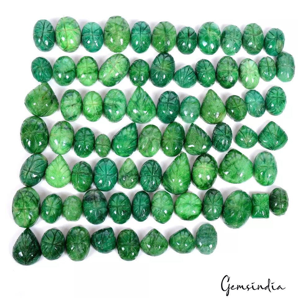 1000 Cts Natural Green Emerald Mix Cabochon Moghul Carving Loose Gemstones/74 Pc