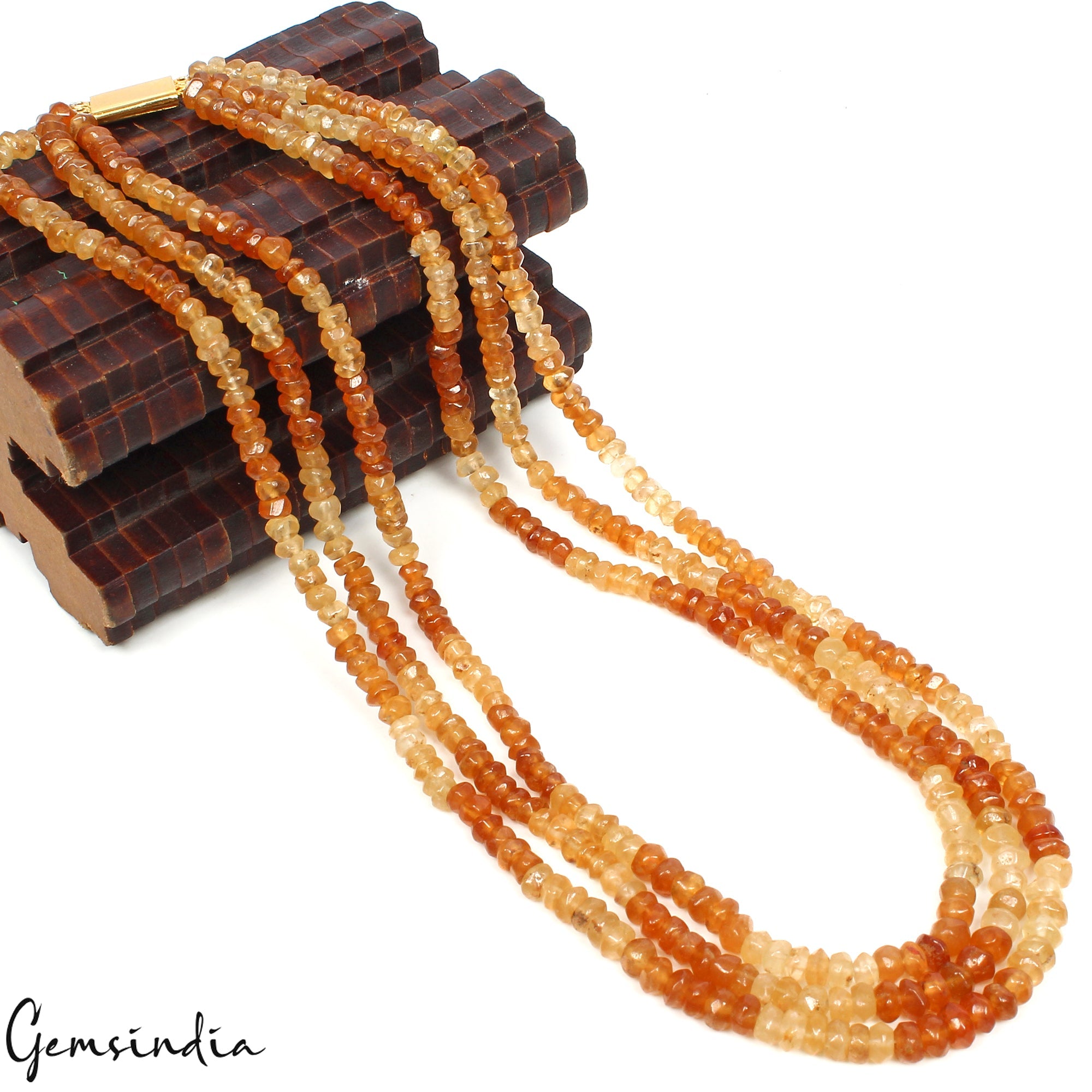 470 Ct Best Quality Multi Shade Hessonite Garnet Round Cut 3 Strand Necklace 21"