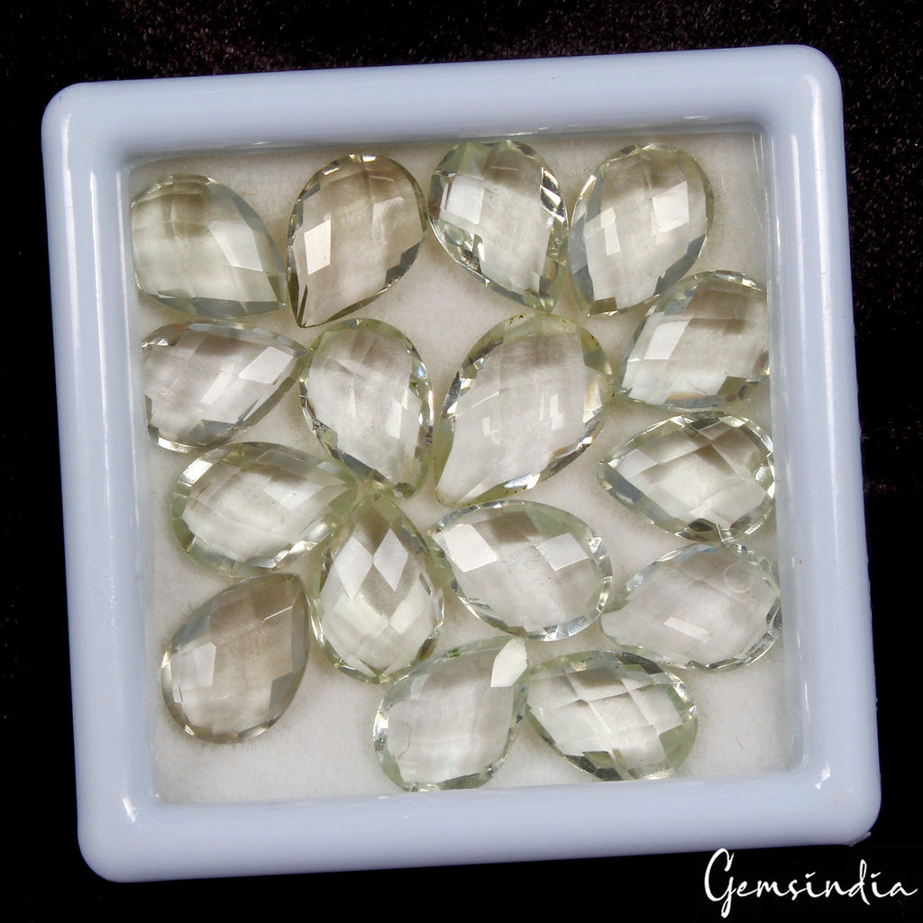 29.70 Ct Natural Green Amethyst Pear Checker Cut Loose 10-12mm Gemstones/ 16 Pcs