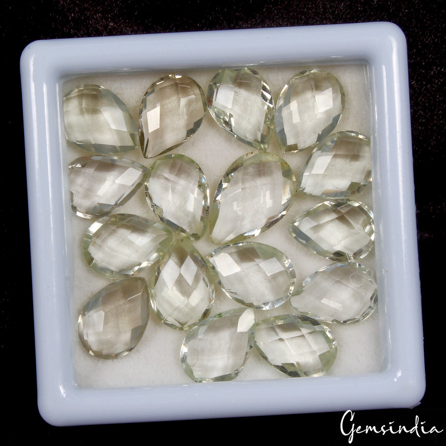 29.70 Ct Natural Green Amethyst Pear Checker Cut Loose 10-12mm Gemstones/ 16 Pcs