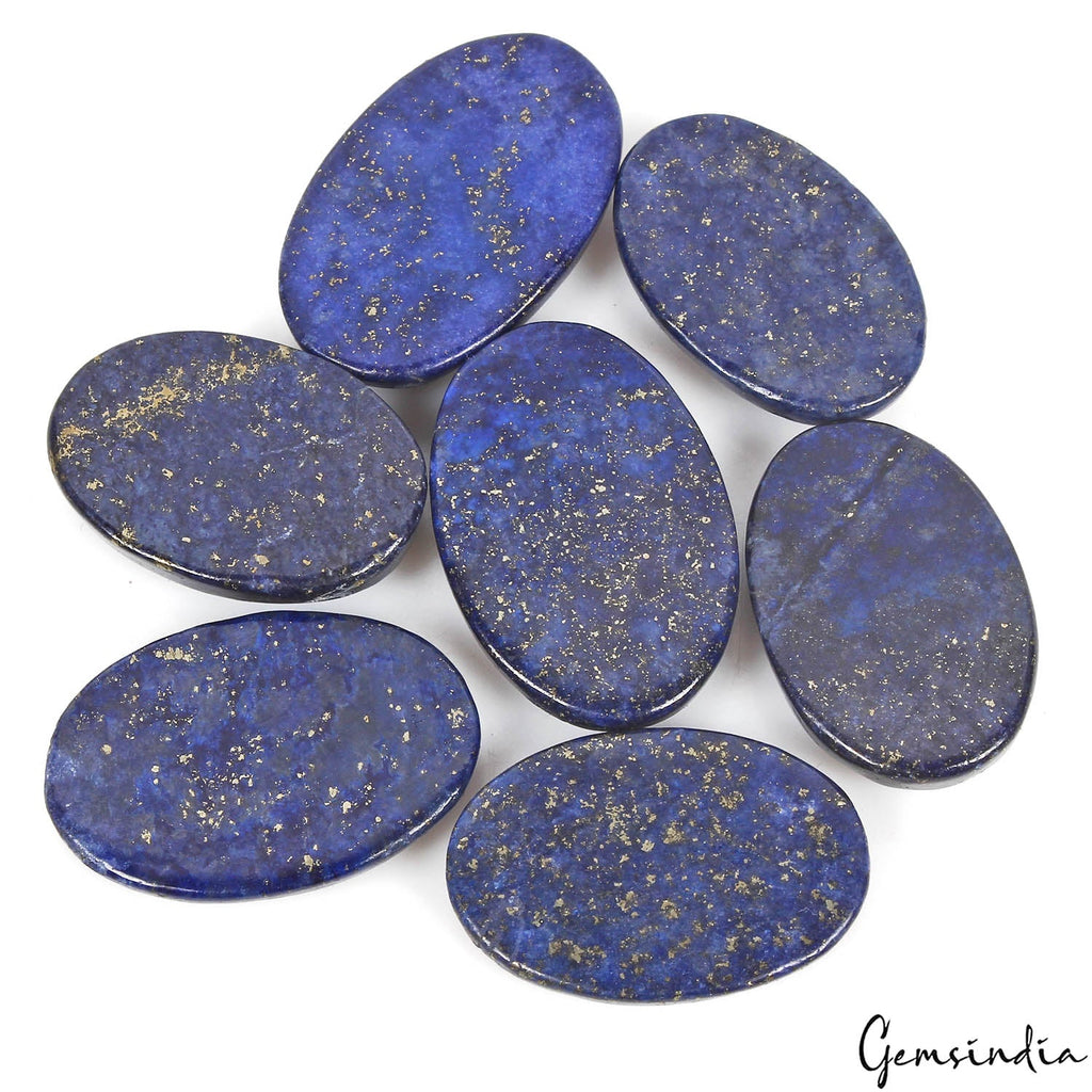 380 Ct/7Pcs Natural Blue Lapis Lazuli Gold Pyrite Oval Side Drill Loose Bead Gem