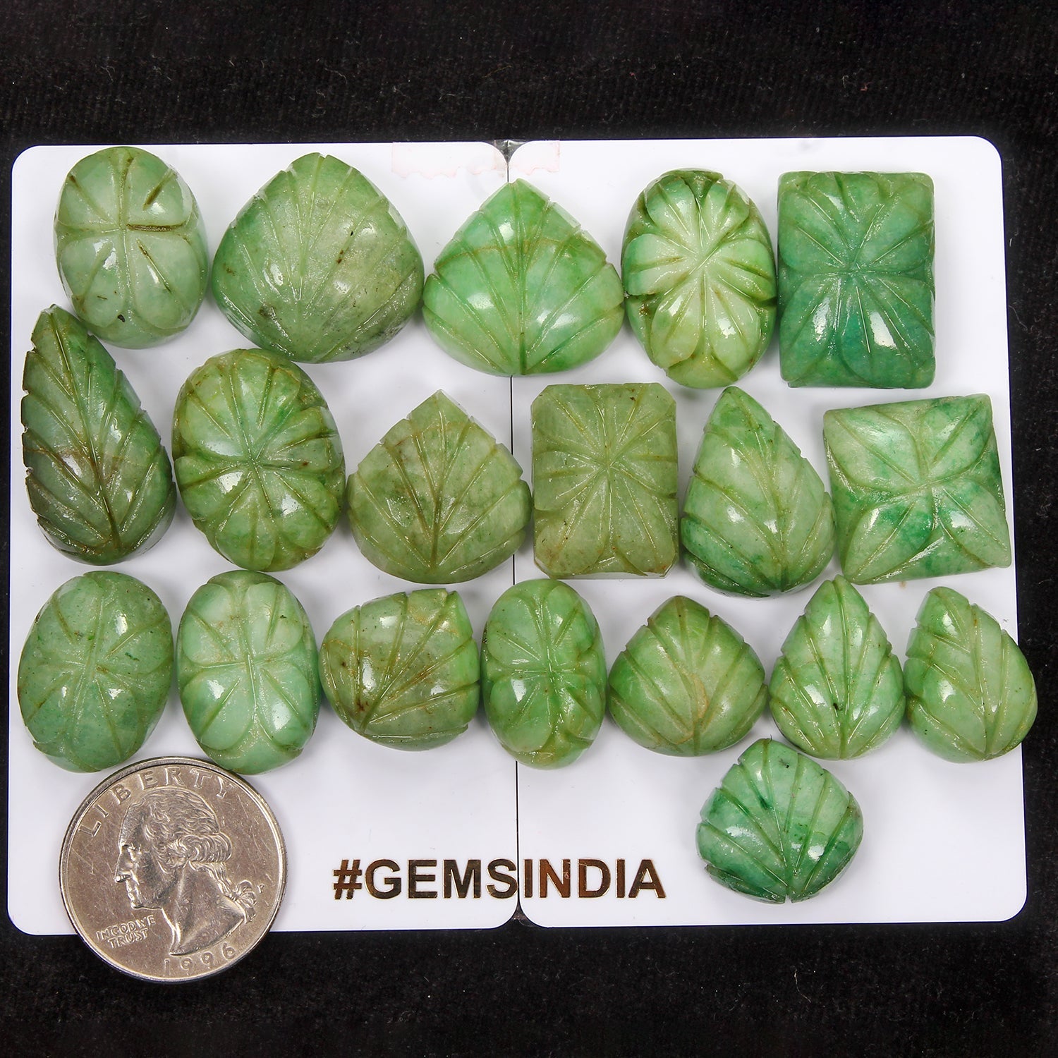 500 Cts/19 Pcs Natural Green Emerald Mix Shape Hand Carved Loose Gemstones Lot